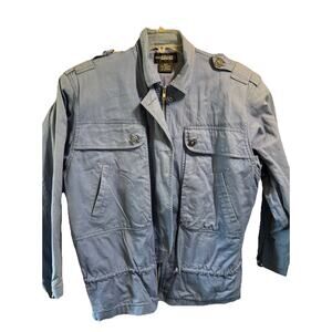 Nordstrom Women’s M VTG Jacket Point Of View Blue Bomber Safari Canvas LS Pocket